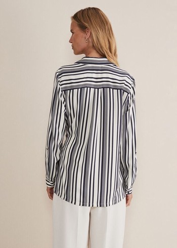 Phase Eight Dalila Striped Wrap Shirts Dark Grey/White USA | 1750634-TI